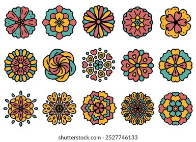 Simple floral motif pattern illustration set (colorful)
