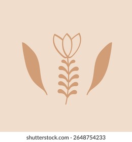 Simple floral with organic shapes in monochrome beige and tan. Ethiopian Coffee Cup Ornament. Elegant and minimal design perfect for decor and branding. Vector illustation