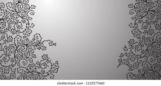 Simple floral ornament design. Black swirls and leaves.