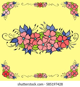 Simple floral ornament elements of doodling. Color picture.