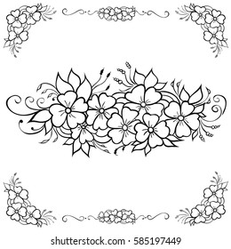 Simple floral ornament elements of doodling. Black and white version.