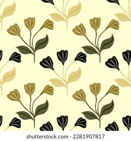 Simple floral ornament seamless pattern. Cute flower wallpaper. Creative plants endless wallpaper. Design for fabric, textile print, wrapping, cover. Vector illustration
