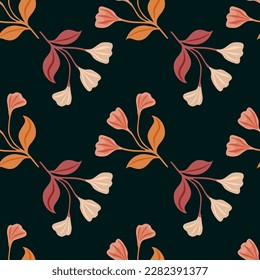 Simple floral ornament seamless pattern. Cute flower wallpaper. Creative plants endless wallpaper. Design for fabric, textile print, wrapping, cover. Vector illustration