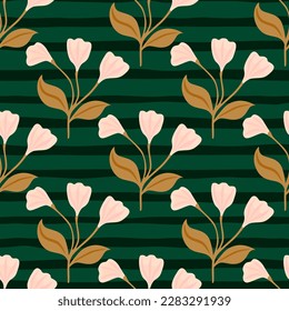 Sencillo adorno floral sin fisuras. Papel pintado de flores. Plantas creativas y fondo de pantalla interminable. Diseño para tela, impresión textil, envoltura, cubierta. Ilustración del vector