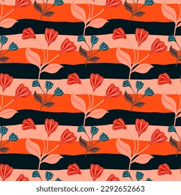 Simple floral ornament seamless pattern. Cute flower wallpaper. Creative plants endless wallpaper. Design for fabric, textile print, wrapping, cover. Vector illustration