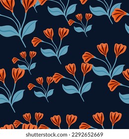 Sencillo adorno floral sin fisuras. Papel pintado de flores. Plantas creativas y fondo de pantalla interminable. Diseño para tela, impresión textil, envoltura, cubierta. Ilustración del vector