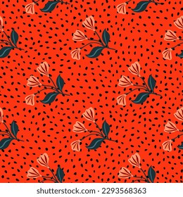Simple floral ornament seamless pattern. Cute flower wallpaper. Creative plants endless wallpaper. Design for fabric, textile print, wrapping, cover. Vector illustration