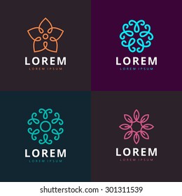 Simple floral outline monogram design template, Elegant lineart abstract logo design templates for spa, floral shops and cosmetics.