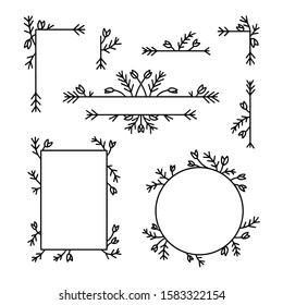 Simple floral outline vector frame for text, label, design, greeting card, wedding, invitation, lettering, presentation, congratulation. 