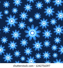 Simple floral pattern with blue flowers on blue background. For textile, fabric, wrapping paper, Wallpaper, background.