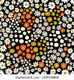 Simple floral pattern with chamomiles and wildflowers. Summer textile collection.