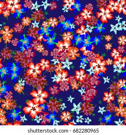 Simple Floral Pattern. Colorful Seamless Background with Tiny Flowers. Gentle Rapport for Textile, Fabric, Underwear, Swimwear, Print. Delicate Blossoms