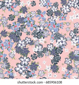 Simple Floral Pattern. Colorful Seamless Background with Tiny Flowers. Gentle Rapport for Textile, Fabric, Underwear, Swimwear, Print. Delicate Blossoms