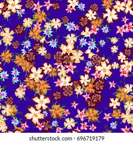 Simple Floral Pattern. Colorful Seamless Background with Tiny Flowers. Gentle Rapport for Textile, Fabric, Underwear, Swimwear, Print. Delicate Blossoms