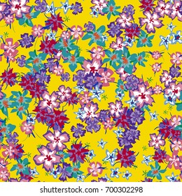 Simple Floral Pattern. Colorful Seamless Background with Tiny Flowers. Gentle Rapport for Textile, Fabric, Underwear, Swimwear, Print. Delicate Blossoms