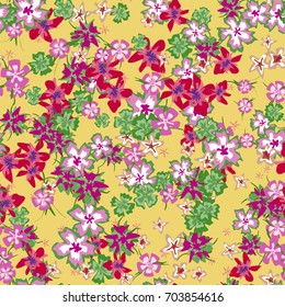 Simple Floral Pattern. Colorful Seamless Background with Tiny Flowers. Gentle Rapport for Textile, Fabric, Underwear, Swimwear, Print. Delicate Blossoms