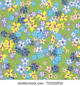 Simple Floral Pattern. Colorful Seamless Background with Tiny Flowers. Gentle Rapport for Textile, Fabric, Underwear, Swimwear, Print. Delicate Blossoms