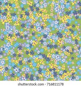 Simple Floral Pattern. Colorful Seamless Background with Tiny Flowers. Gentle Rapport for Textile, Fabric, Underwear, Swimwear, Print. Delicate Blossoms