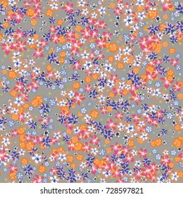 Simple Floral Pattern. Colorful Seamless Background with Tiny Flowers. Gentle Rapport for Textile, Fabric, Underwear, Swimwear, Print. Delicate Blossoms