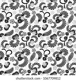 A simple floral pattern, convenient for editing and repainting. Graceful floral gray pattern on a white background. Vector.