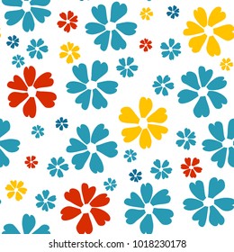 Simple Floral Pattern. Cute Flowers for Seamless Background, Calico, Print, Furniture Upholstery. Small Floral Rapport with Silhouettes of Primitive Flowers. Random Botanical Texture