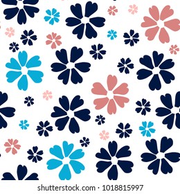Simple Floral Pattern. Cute Flowers for Seamless Background, Calico, Print, Furniture Upholstery. Small Floral Rapport with Silhouettes of Primitive Flowers. Random Botanical Texture