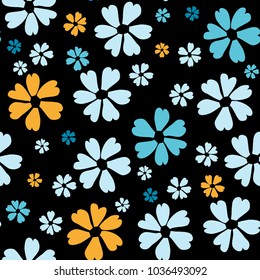 Simple Floral Pattern. Cute Flowers for Seamless Background, Calico, Print, Furniture Upholstery. Small Floral Rapport with Silhouettes of Primitive Flowers. Random Botanical Texture