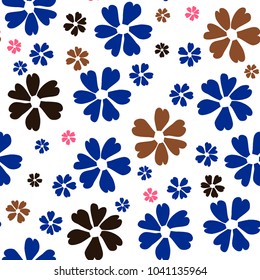 Simple Floral Pattern. Cute Flowers for Seamless Background, Calico, Print, Furniture Upholstery. Small Floral Rapport with Silhouettes of Primitive Flowers. Random Botanical Texture
