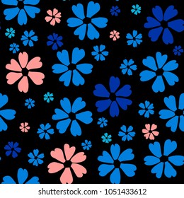 Simple Floral Pattern. Cute Flowers for Seamless Background, Calico, Print, Furniture Upholstery. Small Floral Rapport with Silhouettes of Primitive Flowers. Random Botanical Texture