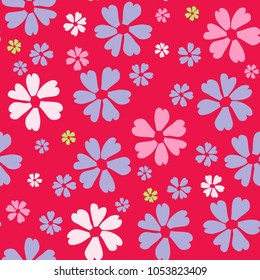 Simple Floral Pattern. Cute Flowers for Seamless Background, Calico, Print, Furniture Upholstery. Small Floral Rapport with Silhouettes of Primitive Flowers. Random Botanical Texture