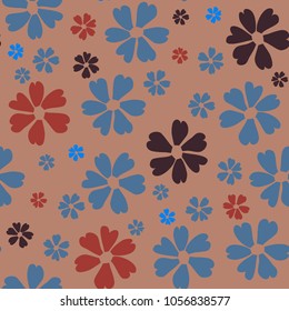 Simple Floral Pattern. Cute Flowers for Seamless Background, Calico, Print, Furniture Upholstery. Small Floral Rapport with Silhouettes of Primitive Flowers. Random Botanical Texture