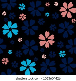 Simple Floral Pattern. Cute Flowers for Seamless Background, Calico, Print, Furniture Upholstery. Small Floral Rapport with Silhouettes of Primitive Flowers. Random Botanical Texture