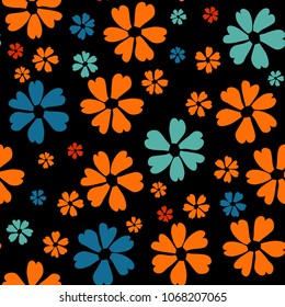 Simple Floral Pattern. Cute Flowers for Seamless Background, Calico, Print, Furniture Upholstery. Small Floral Rapport with Silhouettes of Primitive Flowers. Random Botanical Texture