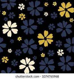 Simple Floral Pattern. Cute Flowers for Seamless Background, Calico, Print, Furniture Upholstery. Small Floral Rapport with Silhouettes of Primitive Flowers. Random Botanical Texture
