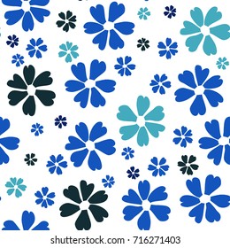 Simple Floral Pattern. Cute Flowers for Seamless Background, Calico, Print, Furniture Upholstery. Small Floral Rapport with Silhouettes of Primitive Flowers. Random Botanical Texture