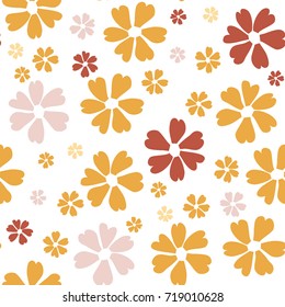 Simple Floral Pattern. Cute Flowers for Seamless Background, Calico, Print, Furniture Upholstery. Small Floral Rapport with Silhouettes of Primitive Flowers. Random Botanical Texture