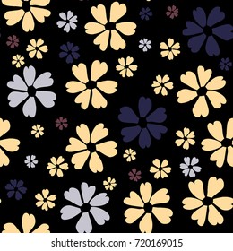 Simple Floral Pattern. Cute Flowers for Seamless Background, Calico, Print, Furniture Upholstery. Small Floral Rapport with Silhouettes of Primitive Flowers. Random Botanical Texture