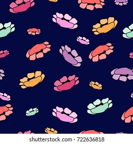 Simple Floral Pattern. Cute Flowers for Seamless Background, Print, Furniture Upholstery. Small Floral Rapport with Silhouettes of Primitive Flowers. Random Botanical Texture on dark blue