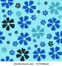 Simple Floral Pattern. Cute Flowers for Seamless Background, Calico, Print, Furniture Upholstery. Small Floral Rapport with Silhouettes of Primitive Flowers. Random Botanical Texture