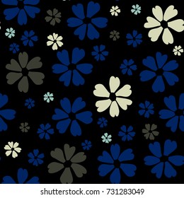 Simple Floral Pattern. Cute Flowers for Seamless Background, Calico, Print, Furniture Upholstery. Small Floral Rapport with Silhouettes of Primitive Flowers. Random Botanical Texture