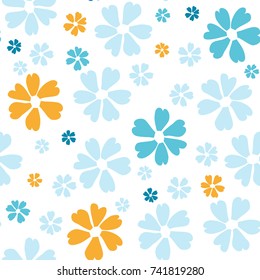 Simple Floral Pattern. Cute Flowers for Seamless Background, Calico, Print, Furniture Upholstery.