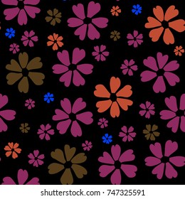 Simple Floral Pattern. Cute Flowers for Seamless Background, Calico, Print, Furniture Upholstery. Small Floral Rapport with Silhouettes of Primitive Flowers. Random Botanical Texture