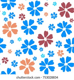 Simple Floral Pattern. Cute Flowers for Seamless Background, Calico, Print, Furniture Upholstery. Small Floral Rapport with Silhouettes of Primitive Flowers. Random Botanical Texture
