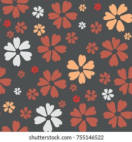 Simple Floral Pattern. Cute Flowers for Seamless Background, Calico, Print, Furniture Upholstery. Small Floral Rapport with Silhouettes of Primitive Flowers. Random Botanical Texture