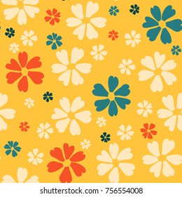 Simple Floral Pattern. Cute Flowers for Seamless Background, Calico, Print, Furniture Upholstery. Small Floral Rapport with Silhouettes of Primitive Flowers. Random Botanical Texture