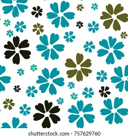 Simple Floral Pattern. Cute Flowers for Seamless Background, Calico, Print, Furniture Upholstery. Small Floral Rapport with Silhouettes of Primitive Flowers. Random Botanical Texture