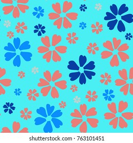 Simple Floral Pattern. Cute Flowers for Seamless Background, Calico, Print, Furniture Upholstery. Small Floral Rapport with Silhouettes of Primitive Flowers. Random Botanical Texture