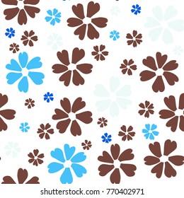 Simple Floral Pattern. Cute Flowers for Seamless Background, Calico, Print, Furniture Upholstery. Small Floral Rapport with Silhouettes of Primitive Flowers. Random Botanical Texture