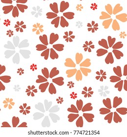 Simple Floral Pattern. Cute Flowers for Seamless Background, Calico, Print, Furniture Upholstery. Small Floral Rapport with Silhouettes of Primitive Flowers. Random Botanical Texture