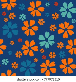 Simple Floral Pattern. Cute Flowers for Seamless Background, Calico, Print, Furniture Upholstery. Small Floral Rapport with Silhouettes of Primitive Flowers. Random Botanical Texture